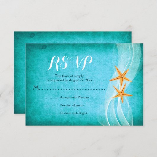 Starfish pair turquoise bestemmingsstrand bruiloft RSVP kaartje (Voorkant / Achterkant)