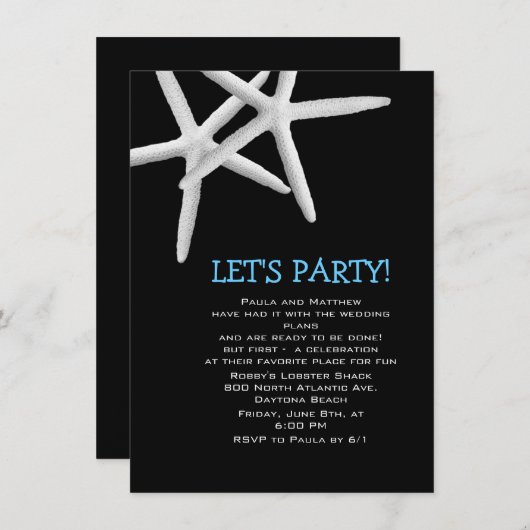 Starfish Party Fun rehearsal Dinner Invitation Kaart (Voorkant / Achterkant)