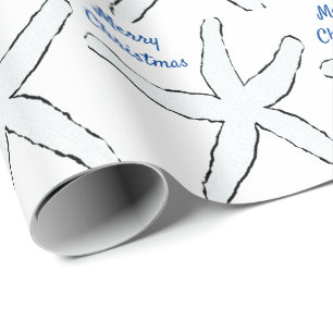 Starfish Patronen Blue White Beach Merry kerst Cadeaupapier