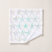 Starfish Patronen Kuststrand Blauwgroen Blauw Wit Bad Handdoek (Wasdoekje)