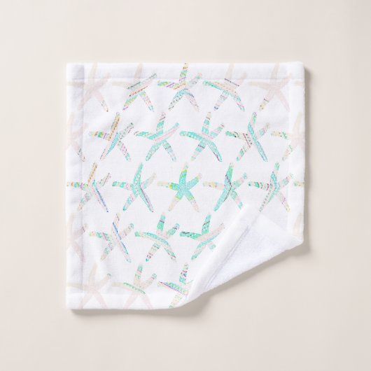 Starfish Patronen Kuststrand Blauwgroen Blauw Wit Bad Handdoek (Wasdoekje)