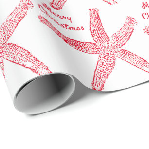 Starfish Patronen Red White Merry kerstak Cadeaupapier