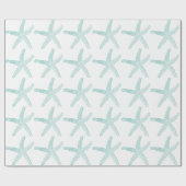 Starfish Pattern Beach Coastal Blauwgroen Blue Whi Cadeaupapier (Vlak)