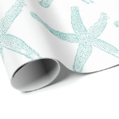 Starfish Pattern Beach Coastal Blauwgroen Blue Whi Cadeaupapier (Rol Hoek)