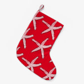 Starfish Pattern Beach Rood Wit Kerstmis 2020 Kleine Kerstsok (Voorkant (Hangend))