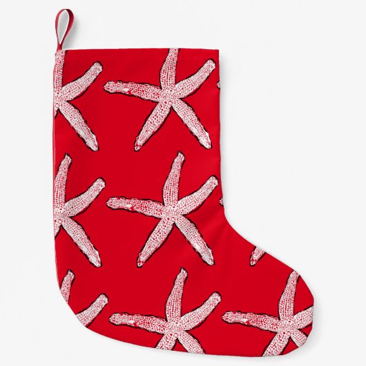 Starfish Pattern Beach Rood Wit Kerstmis 2020 Kleine Kerstsok (Voorkant)