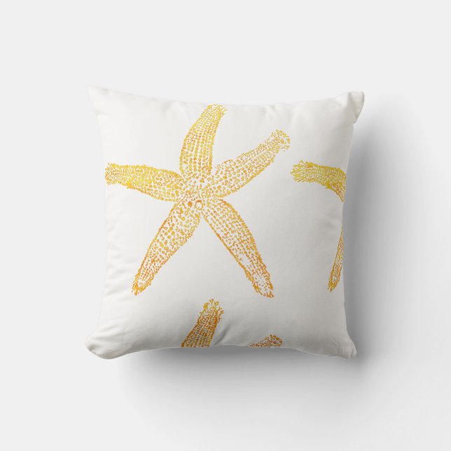 Starfish Pattern Beach Theme Golden Yellow White Kussen (Voorkant)