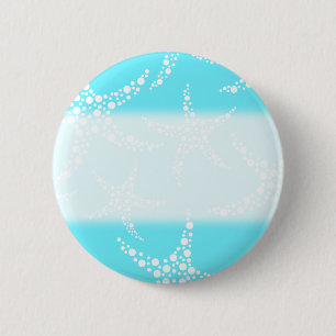 Starfish Pattern in Turquoise en White. Ronde Button 5,7 Cm