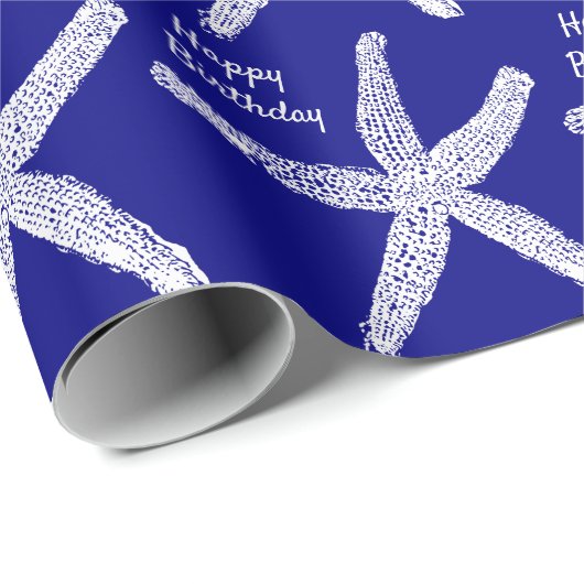 Starfish Pattern marine Blue White Happy Birthday Cadeaupapier (Rol Hoek)