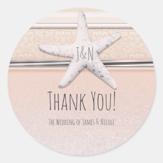 Starfish perziken & crème Beach Elegant Wedding Ronde Sticker (Voorkant)