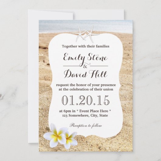 Starfish & Plumeria Beach Invitations de mariage (Devant)