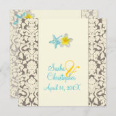 Starfish, plumeria + mariage damassé Invitations (Devant / Derrière)