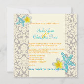 Starfish, plumeria + mariage damassé Invitations (Dos)