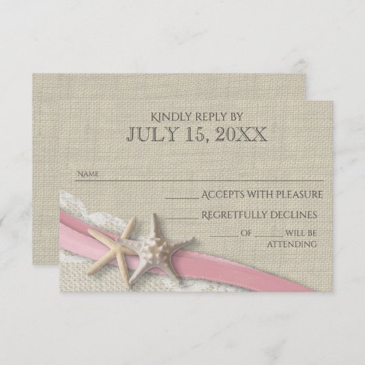 Starfish roze lint en kant rustieke reactie Kaart (Voorkant / Achterkant)