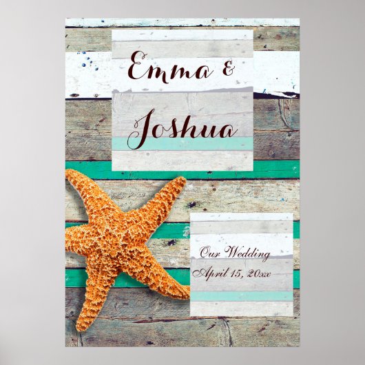 Starfish Rustic Beach Board Nautical Poster (Voorkant)