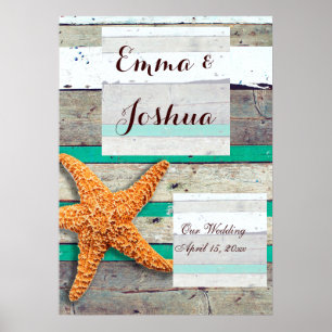 Starfish Rustic Beach Board Nautical Poster