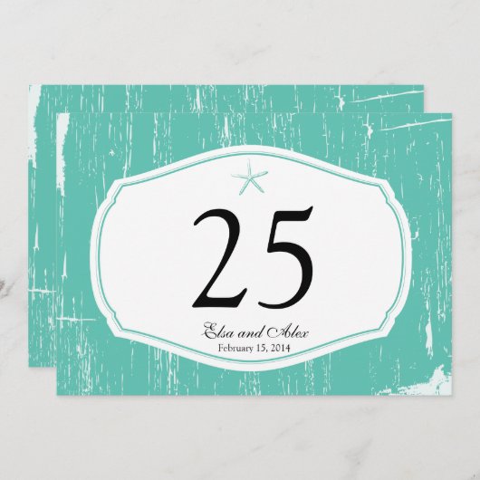 Starfish Rustic Beach Numéro de table (Devant / Derrière)