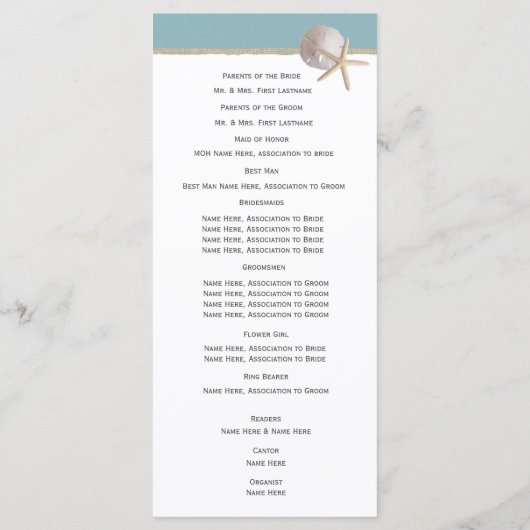 Starfish Rustic Wedding Program Programma (Achterkant)