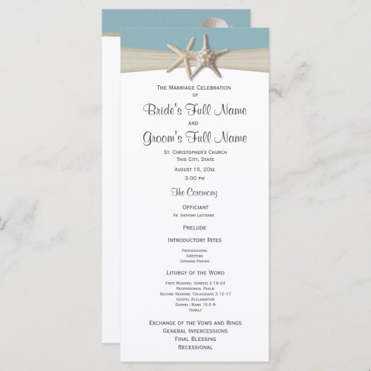 Starfish Rustic Wedding Program Programma (Voorkant / Achterkant)