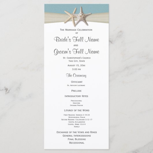 Starfish Rustic Wedding Program Programma (Voorkant)