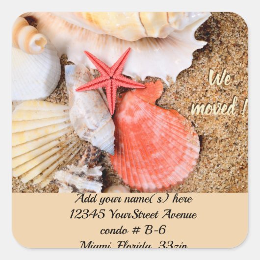Starfish Seashell Beach retouradres Vierkante Sticker (Voorkant)
