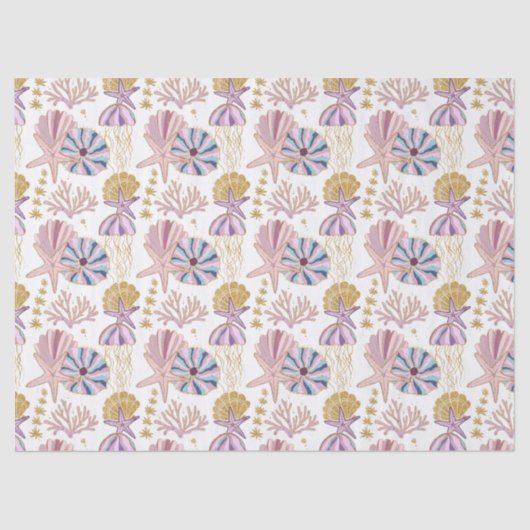 Starfish Seashell Blue Paars Nautical Decoupage Tissuepapier (Voorkant)