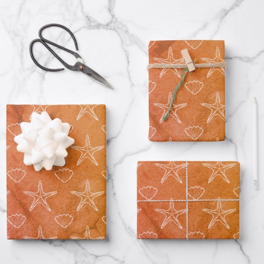  Starfish Seashell Sketch Pattern Inpakpapier Vel (Voorkant)
