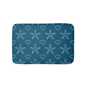 Starfish Seashell Sketch Pattern on Ocean Blue Badmat