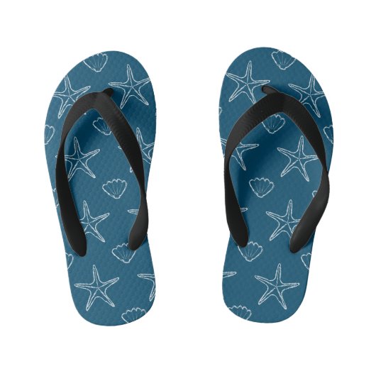Starfish Seashell Sketch Pattern on Ocean Blue Kinder Teenslippers (Voetbed)