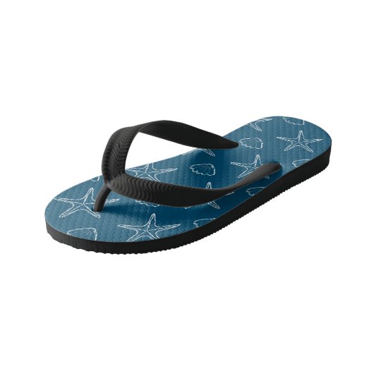 Starfish Seashell Sketch Pattern on Ocean Blue Kinder Teenslippers (Schuin)