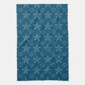Starfish Seashell Sketch Pattern on Ocean Blue Theedoek (Verticaal)