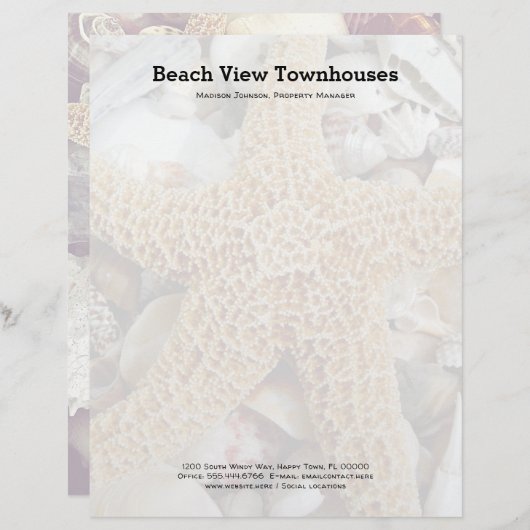 Starfish Seashells Beach Office Papier en-tête (Devant / Derrière)