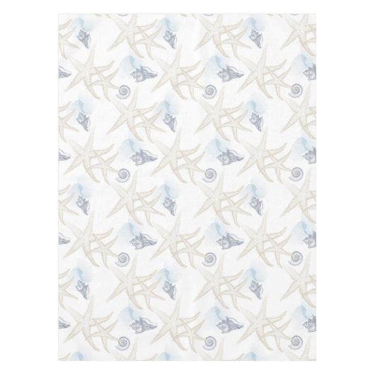 Starfish Shell White Blue Beach Table Cloth Tafelkleed (Voorkant)