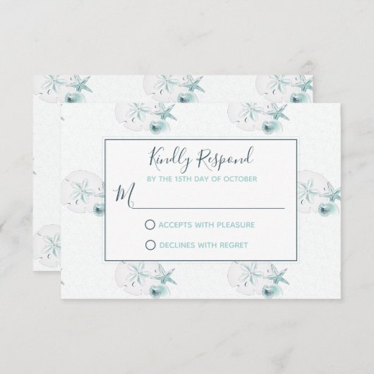 Starfish Shells Moderne Elegant Plage RSVP Mariage (Devant / Derrière)