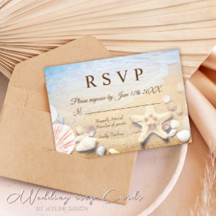 Starfish Shells Tropical Beach Wedding Carte RSVP
