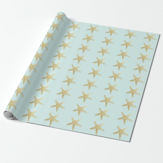 Starfish Sketch Aqua Cadeaupapier (Uitgerold)
