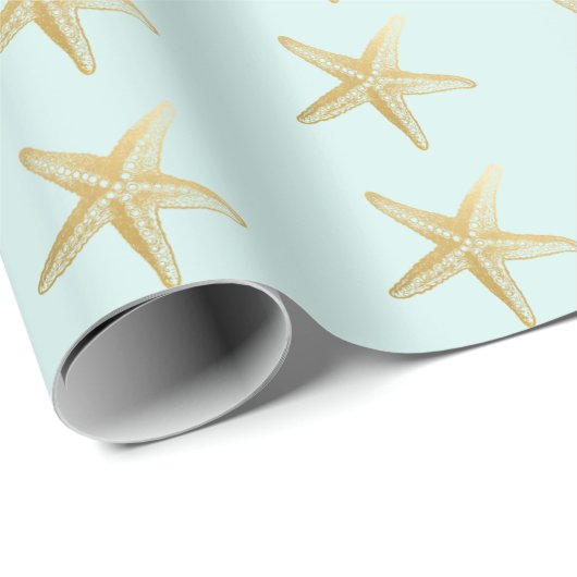  Starfish Sketch Aqua Cadeaupapier (Rol Hoek)