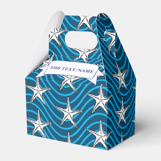 Starfish Sketch Blue Wave Patterns Aangepaste naam Bedankdoosjes (Achterkant)