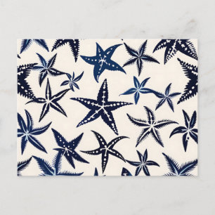 Starfish stencil patroon in blauw briefkaart
