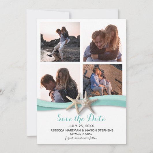 Starfish strand bruiloft Multi Foto Save The Date (Voorkant)