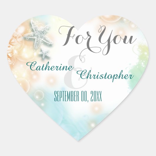 Starfish strand thema bruiloft gunst "Voor u" Hart Sticker (Voorkant)