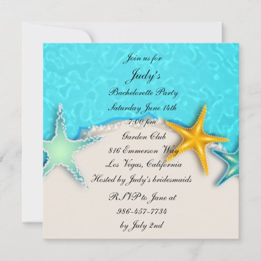Starfish Summer Beach Bachelorette Invitation (Devant)