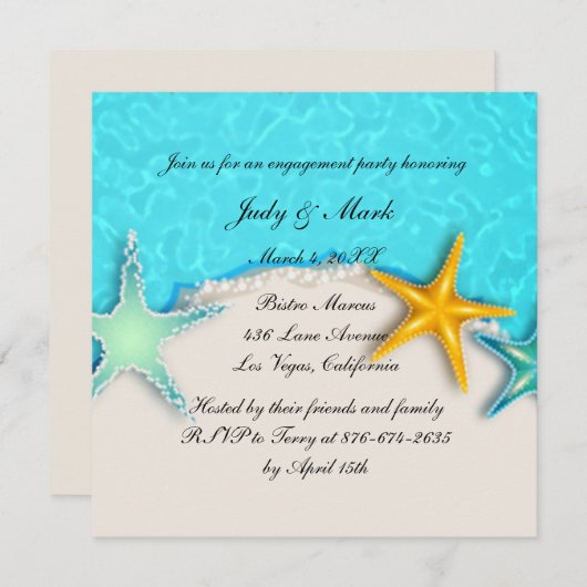 Starfish Summer Beach Engagement Party Invitation (Devant / Derrière)
