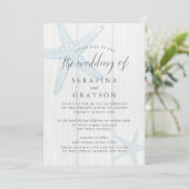 Starfish Tropical Rustic Beach Blue Wedding Invit Kaart (Staand voorkant)