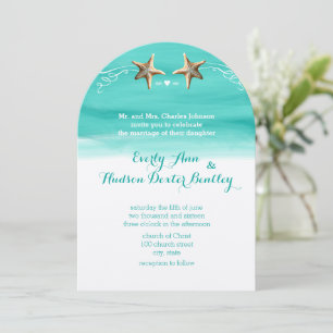 Starfish Turquoise Aqua Destination Beach Wedding Kaart