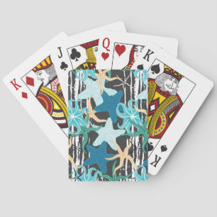Starfish Vintage: Donkere gestreepte achtergrond. Pokerkaarten