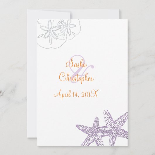 Starfish/violet+orange/ Mariage Invitations (Devant)