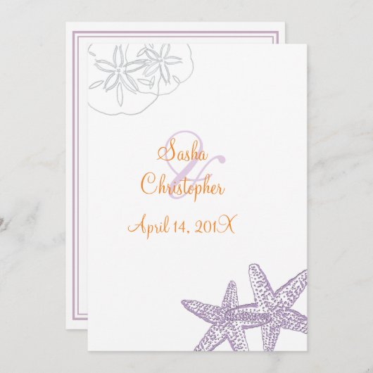 Starfish/violet+orange/ Mariage Invitations (Devant / Derrière)