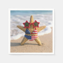 Starfish Wearing Flag Bikini and Star Sunglasses Servet