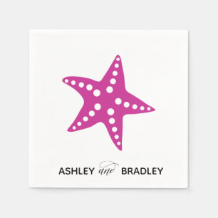 Starfish Wedding Napkins, Beach, Fuchsia Pink Servet